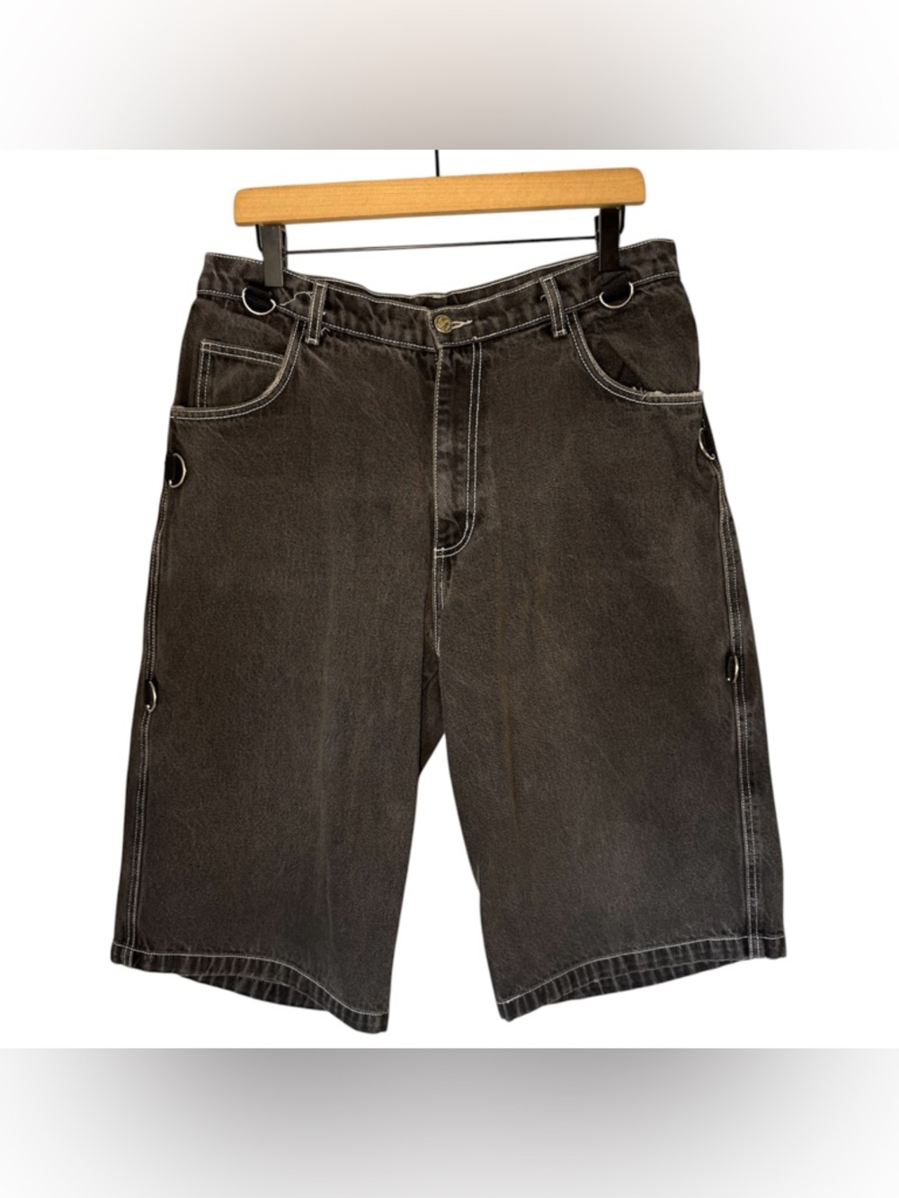 Vintage Rare SINISTER Clothing Men’s 90’s Grunge Black Denim D-Ring Shorts Sz 34